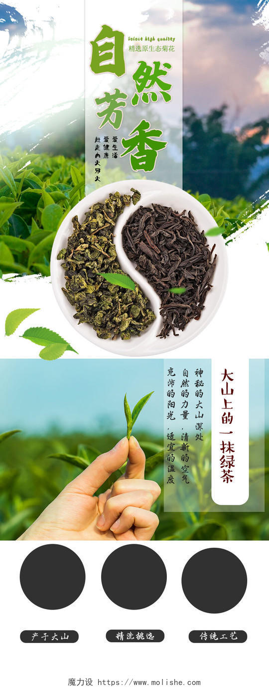 绿色系清新风自然芳香大山上的品质好茶促销详情页茶叶